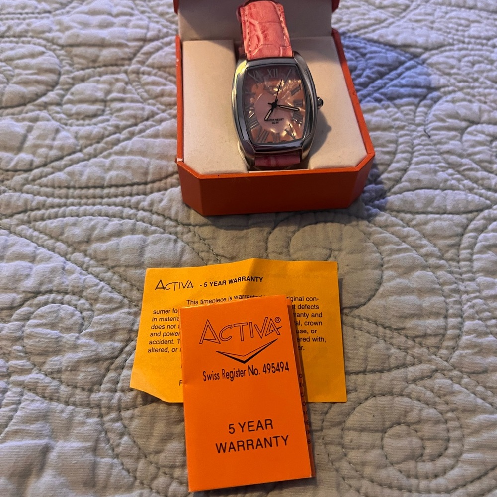 Ativa Pink Watch with Leather Strap, Box Included